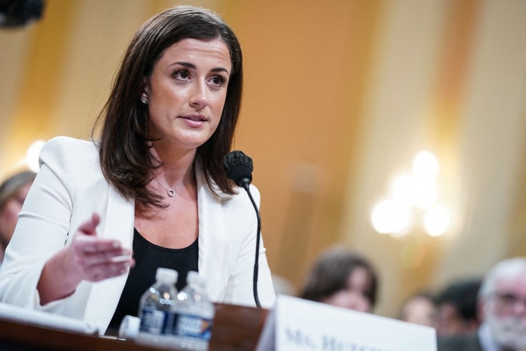 Cassidy Hutchinson, a top aide to former White House Chief of Staff Mark Meadows, testifies during the sixth hearing by the House Select Committee to Investigate the January 6th Attack on the U.S. Capitol on June 28, 2022.