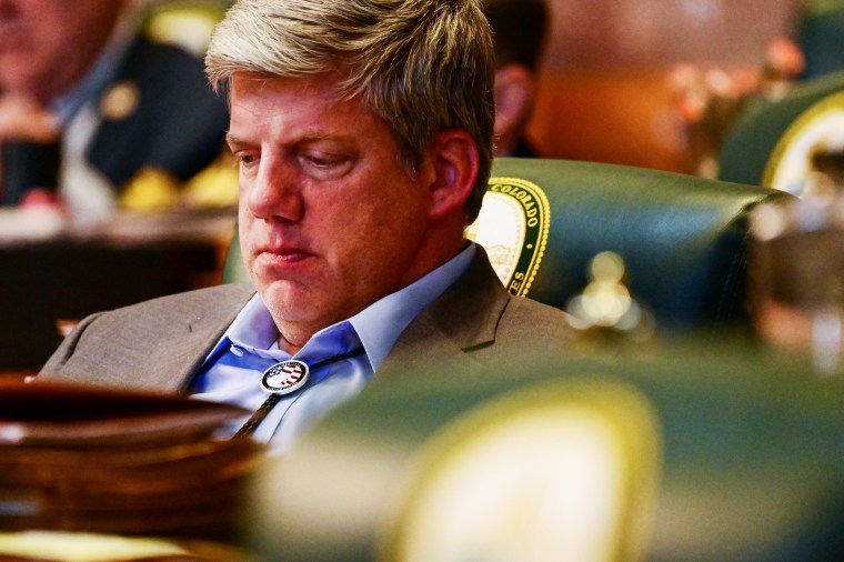 State Rep. Ron Hanks sits in the Colorado State House Chamber in Denver on May 10, 2022.