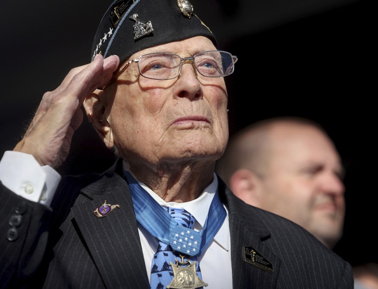 Hershel "Woody" Williams at the groundbreaking ceremony for the National Medal of Honor Museum in Arlington, Texas, on March 25.