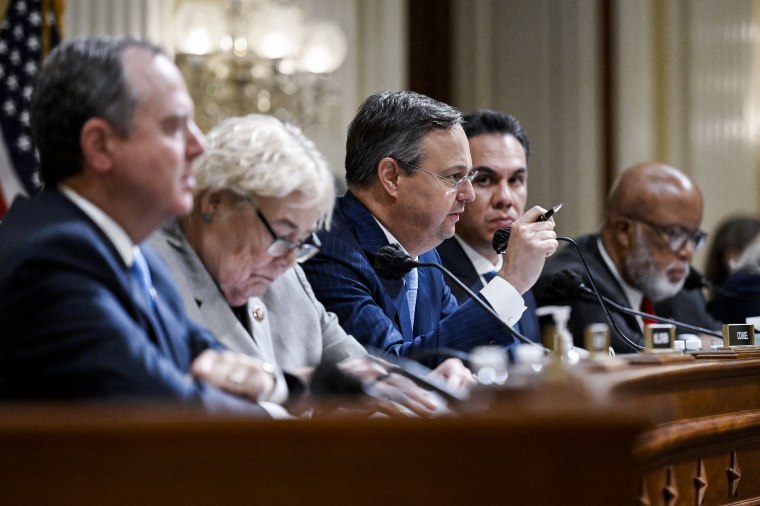 Image: Senior investigative counsel John Wood, questions witnesses, during a hearing to investigate the January 6 attack on the Capitol on June 16, 2022 in Washington, D.C.