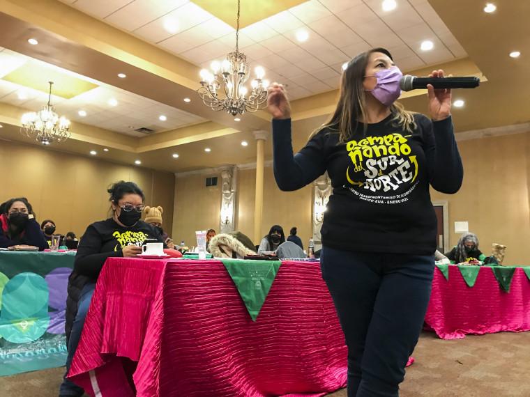 Veronica Cruz, director of Las Libres, during a meeting of Mexican and U.S. activists, in Matamoros, Mexico, on Jan. 21, 2022.