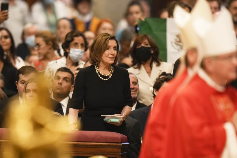 Speaker of the House Nancy Pelosi looks at Pope Francis