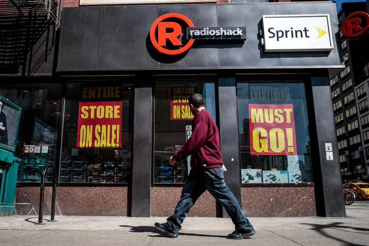 A man walks past a RadioShack storefront on March 9, 2017 in New York.
