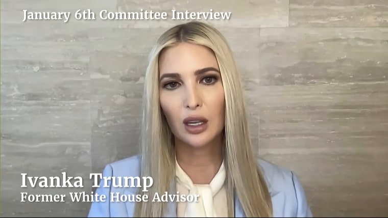 En esta imagen del video publicado por el Comité Selecto de la Cámara de Representantes, Ivanka Trump habla durante una entrevista en la audiencia del lunes 13 de junio de 2022,