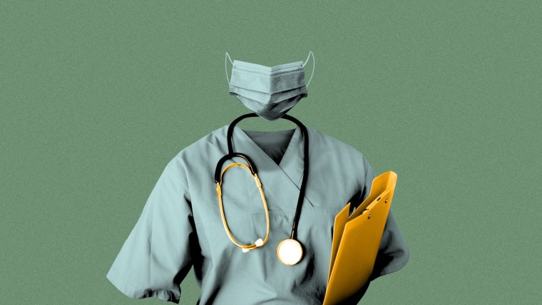 Ilustración de una bata médica y una mascarilla vacías, en representación de la falta de doctores