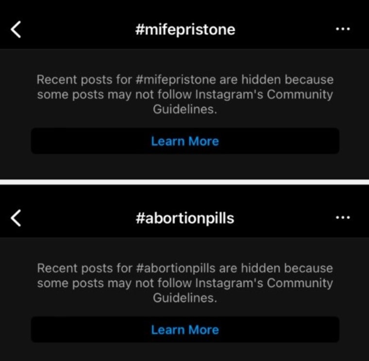 Instagram ocultó las publicaciones recientes de ciertas etiquetas de recursos para el aborto.