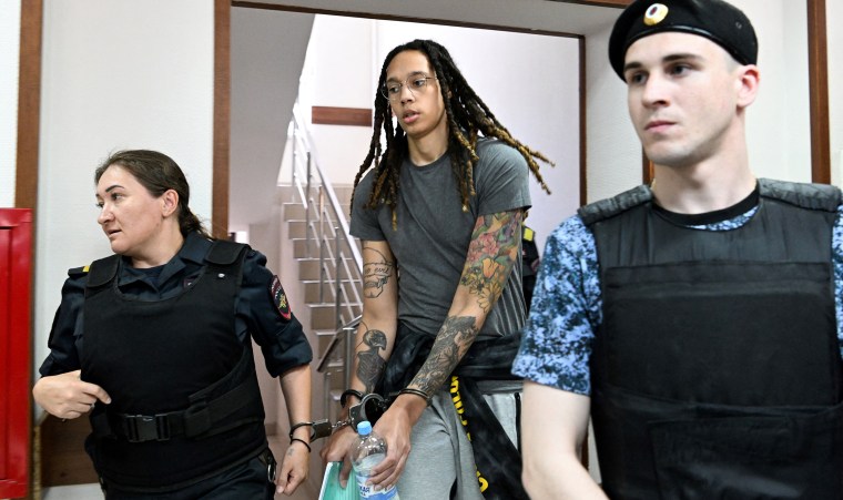 Brittney Griner arrives to a hearing at the Khimki Court, outside Moscow, on June 27, 2022.