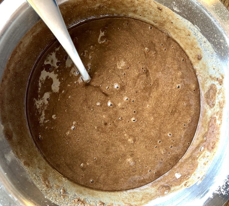 Wacky cake batter is leavened only with baking soda, so the bubbles are delicate and short-lived.