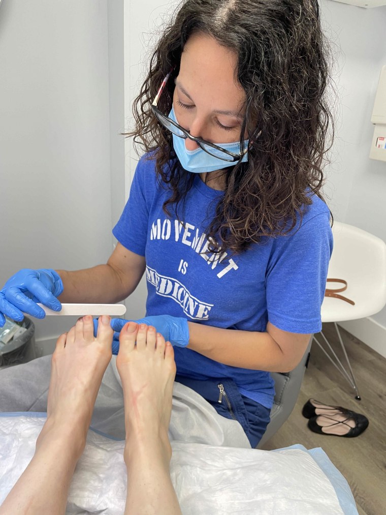 After being treated by the doctor, a licensed nail technician took over for the pampering and polishing.