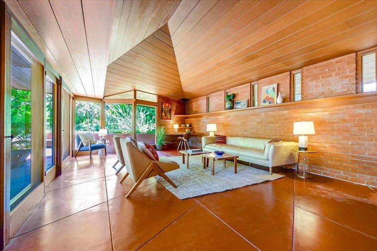 The 3-bedroom, 2-bathroom home was built in 1952 and boasts several of Wright's signature design traits.