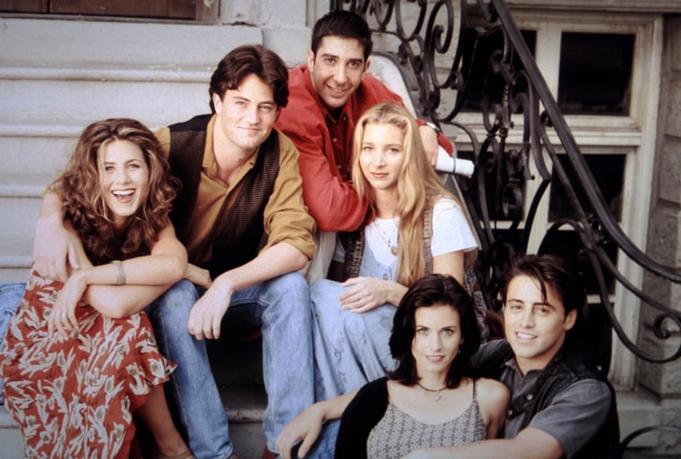 Aniston, far left, and her "Friends" co-stars in the mid-1990s.