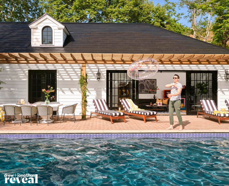 The pool area of Scott and Deschanel's home is the perfect spot to entertain.