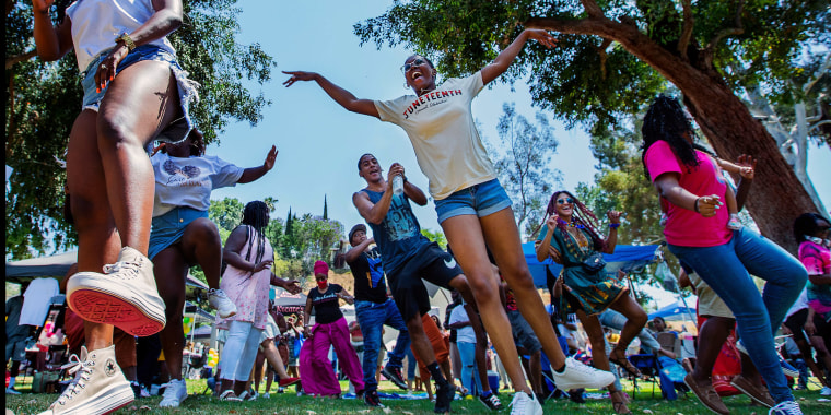 Hundreds of people attend the Juneteenth Celebration at Fairmount Park in Riverside on Saturday, June 19, 2021.