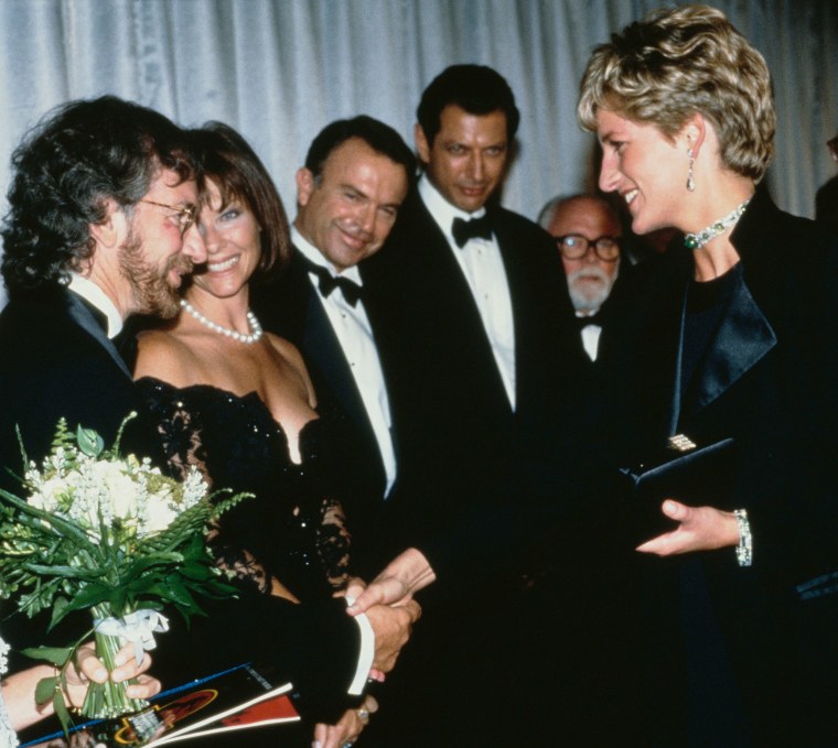 Princess Diana meets Stephen Spielberg at the "Jurassic Park" premiere.