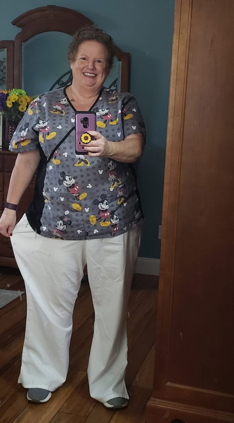 After one year of walking, Karen Westbrook Johnson was walking right out of her scrubs — literally.