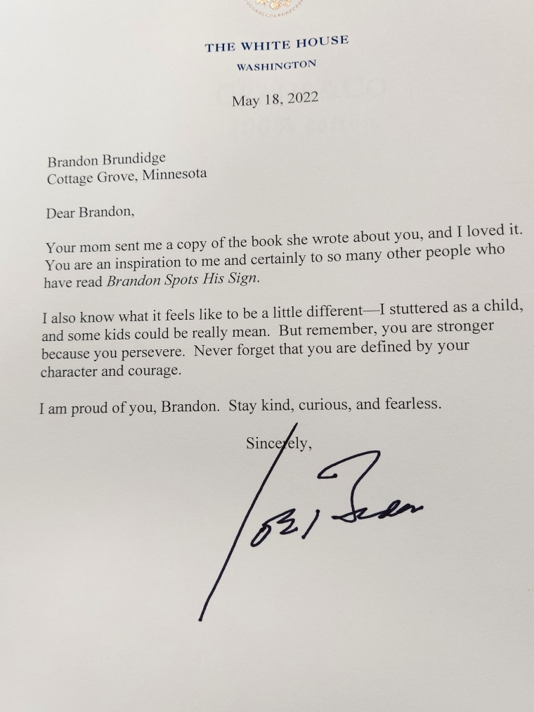 The letter President Joe Biden wrote to Brandon.