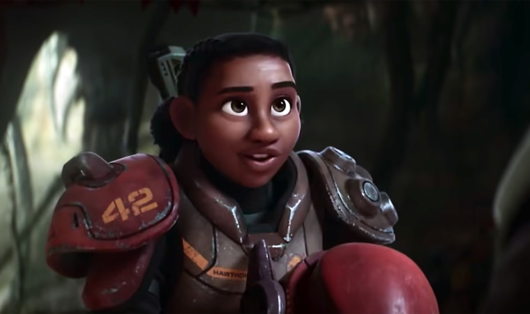 Hawthorne, voiced by Uzo Aduba, shares a kiss with another women in "Lightyear."