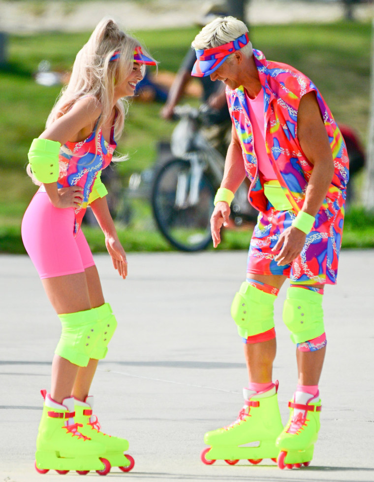 Since 2022, behind-the-scenes pictures from "Barbie" — including ones of Robbie and Gosling inline skating in matching neon — and first-look photos have been the subject of many a meme.
