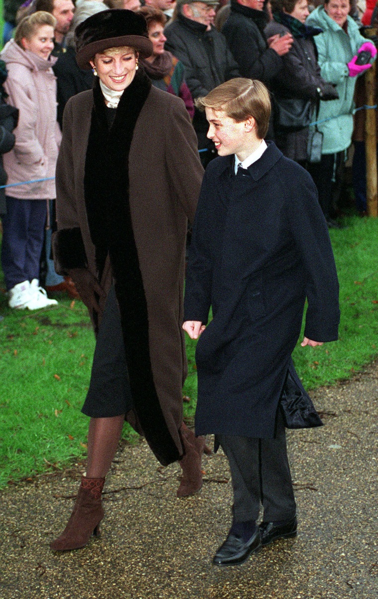 Princess Diana on her way to Sandringham Church with Prince William for a Christmas Day service in 1994.
