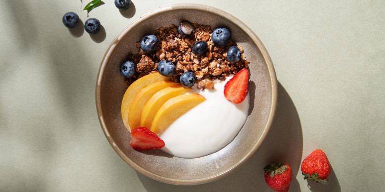 Top a lower added-sugar yogurt with fruit and granola for a delicious, probiotic-rich breakfast.