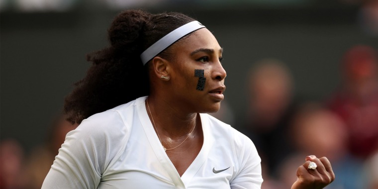 Serena Williams during the Women's Singles First Round Match on day two of The Championships Wimbledon 2022 on June 28, 2022 in London, England.