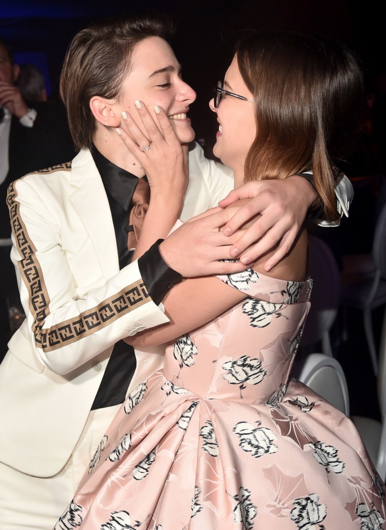 Noah Schnapp (L) and Millie Bobby Brown attend the 70th Emmy Awards Governors Ball at Microsoft Theater on September 17, 2018, in Los Angeles, California.