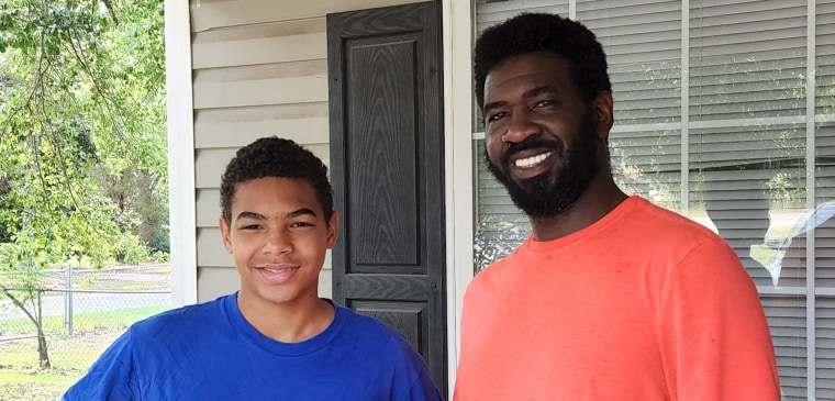 Tyce Pender, 14, wants his stepfather  Eric Jenkins to adopt him and his big brother, so he started a lawn care business to help cover the legal costs.