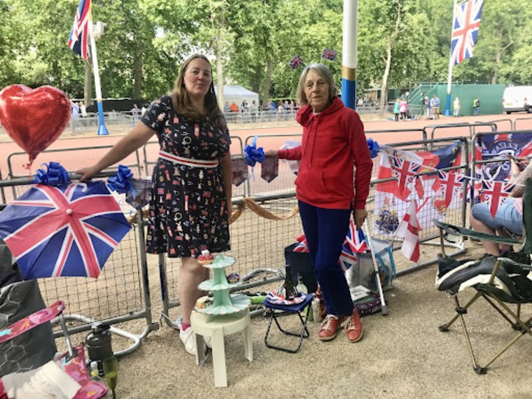 Mother and daughter Lin Quinn and Lucy Edwards, from Bristol, about 100 miles east of London, were among the Royal superfans who have been camping out by the palace for days.
