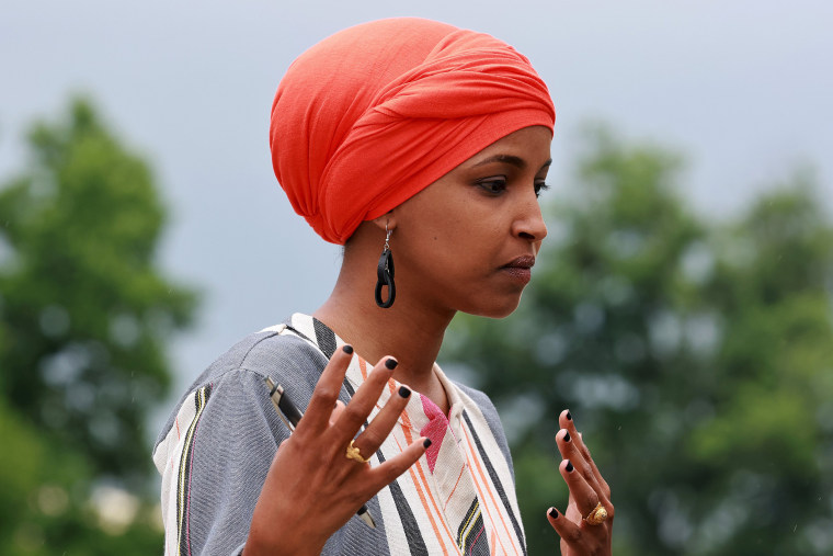 Image: Rep. Ilhan Omar D-Minn., at a press conference outside the Capitol on June 14, 2022.