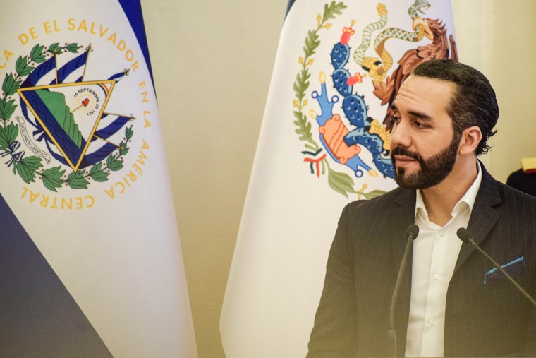 President of El Salvador Nayib Bukele holds a press conference on May 6, 2022, in San Salvador.