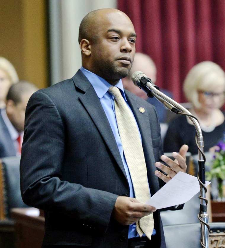 Then-Missouri state Rep. Courtney Allen Curtis speaks on the House floor in Jefferson City in 2015. 