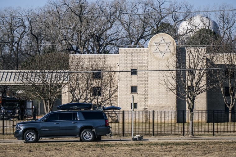 Image: Congregation Beth Israel synagogue on Jan. 16, 2022 in Colleyville, Texas.