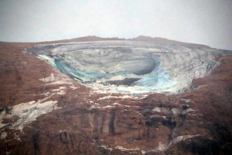 An ice serac that collapsed on the mountain of Marmolada, the highest in the Italian Dolomites, near Punta Rocca, killing six people Sunday.