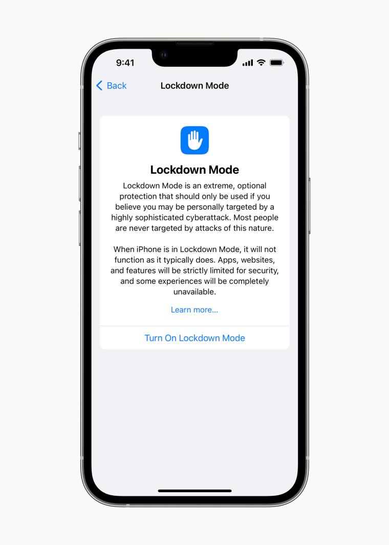Apple's Lockdown Mode feature.