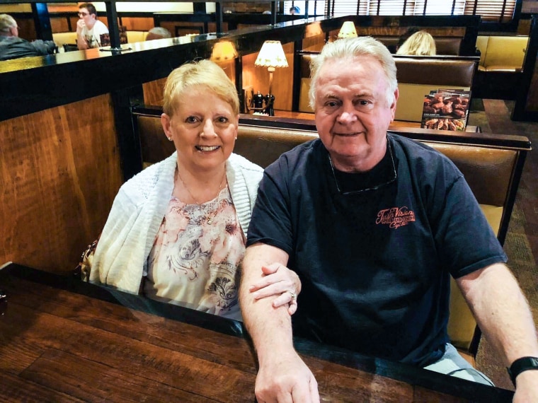 Sharon and Mike Kitchen get their medications for different pharmacies next door to each other.