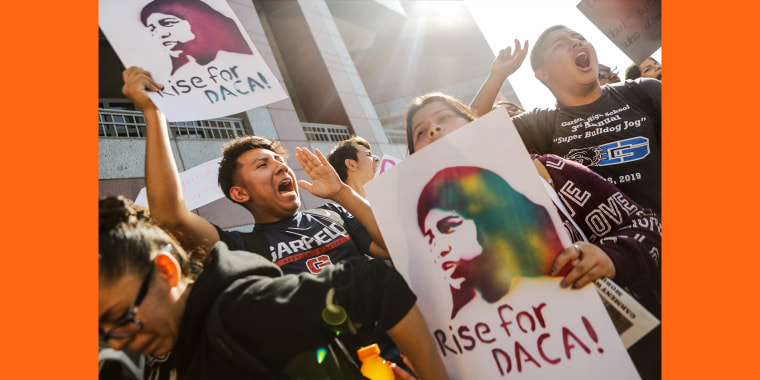 Image: Students and supporters rally on the day the Supreme Court hears arguments in the DACA case on November 12, 2019 in Los Angeles.