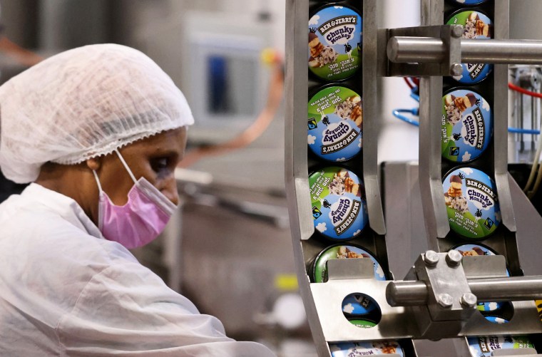 A employee works at a Ben & Jerry's factory