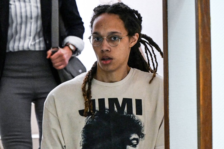 Brittney Griner arrives to a hearing at the Khimki Court outside Moscow on July 1, 2022.