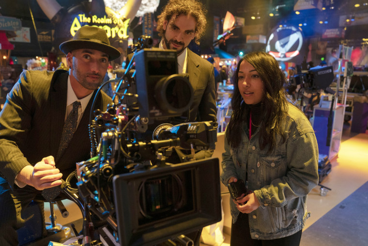 Directors Adil El Arbi and Bilall Fallah, and Executive Producer Sana Amanat behind the scenes "Ms. Marvel" on Disney+