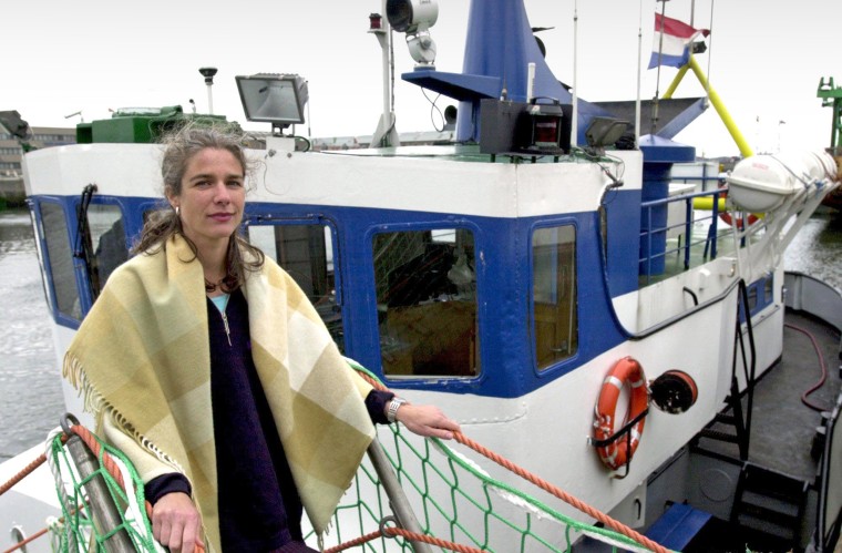 Rebecca Gomperts on the Aurora, a floating abortion clinic, in Dublin in 2001.