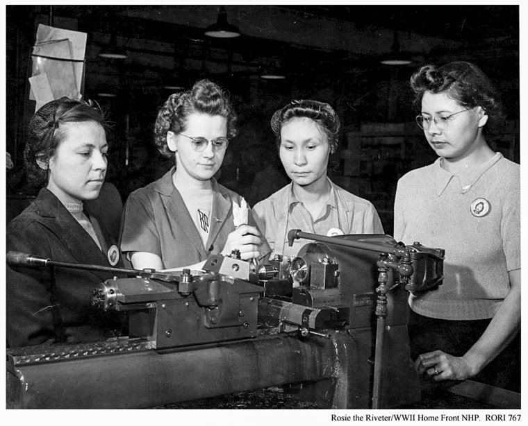 Image: Women receiving training in defense work during WWII.