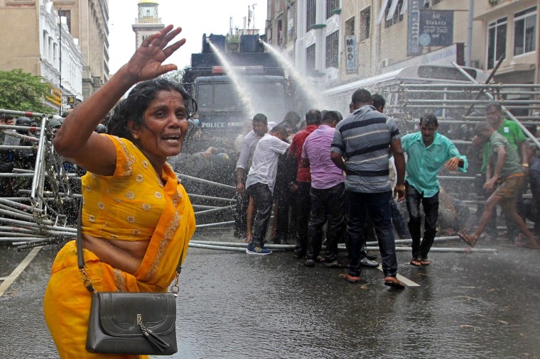 Image: Police use water canon to disperse farmers during an anti-government protest demanding the resignation of Sri Lanka's President Gotabaya Rajapaksa over the country's ongoing economic crisis in Colombo, Sri Lanka on July 6, 2022.