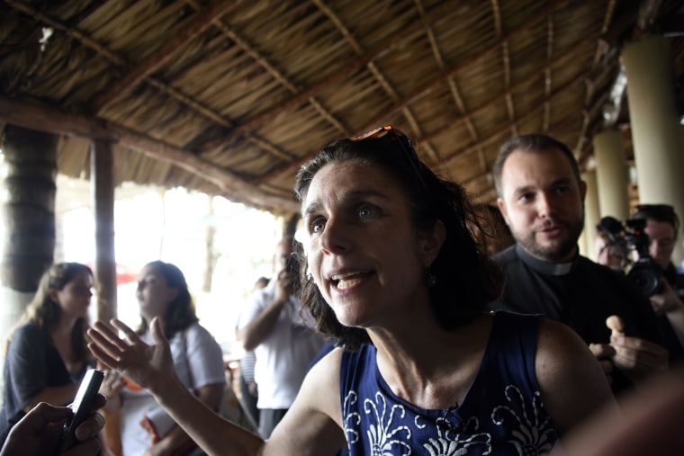 Image: Rebecca Gomperts following a press conference at the Pez Vela Marina in the port of San Jose, Guatemala on Feb. 23, 2017.