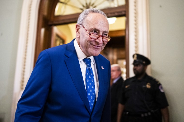 Image: Senate Majority Leader Chuck Schumer, arrives for a news conference after the senate luncheons on June 22, 2022 in Washington, D.C.