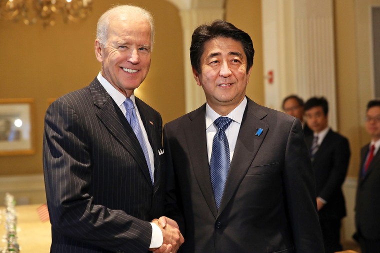 Then-Vice President Joe Biden and then-Japanese Prime Minister Shinzo Abe