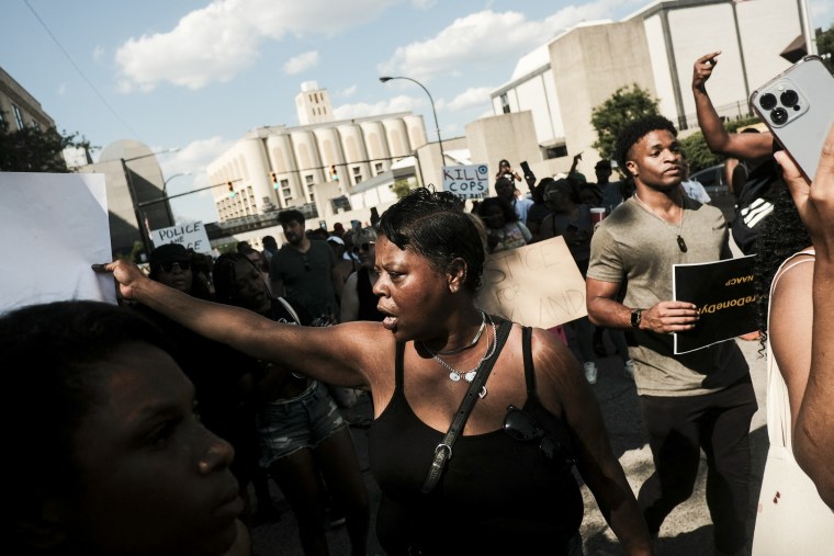 Image: Demonstrators gather outside Akron City Hall to protest the killing of Jayland Walker, shot by police on July 3, 2022 in Akron, Ohio.