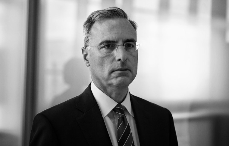 Pat Cipollone, the former WH Counsel to President Donald Trump, walks to a break room during his July 8th closed-door testimony before the House Select Committee investigating the January 6th attack on the Capitol.