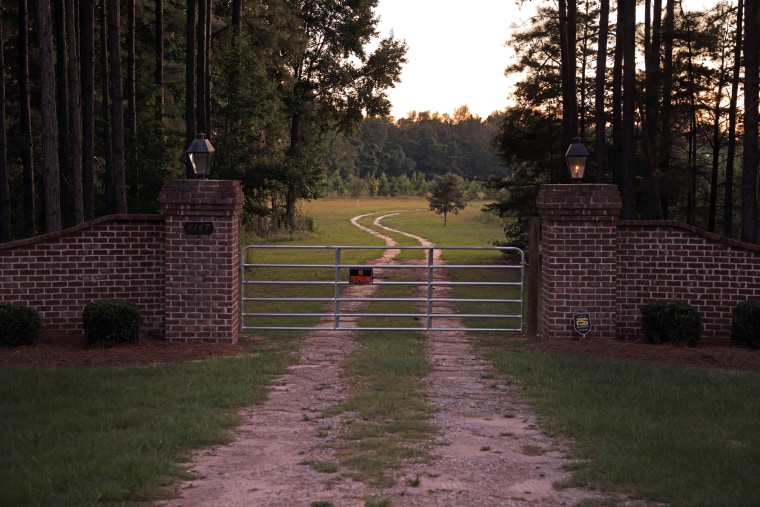 An entrance gate to the estate in Islandton, S.C., where Alex Murdaugh's wife and son were found shot to death. (Travis Dove/The New York Times)