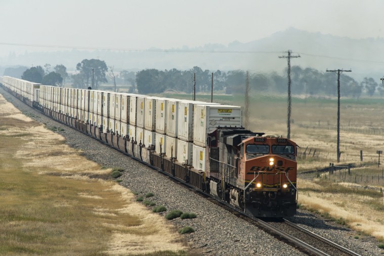 Freight Container Train Moves Through Montana
