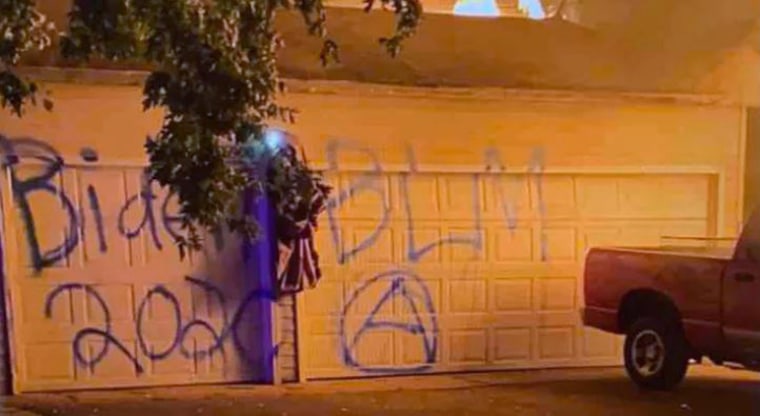 Police say Denis Molla spray painted his own garage door with with graffiti.